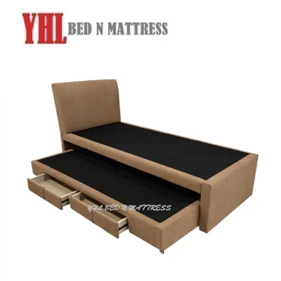 YHL AL 3 In 1 Pull Out Bedframe With 2 Drawers - PVC Leather / Pet Friendly Fabric (Mattress Not Included)