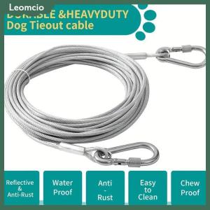 [Leomcio] สายจูงสุนัขสองหัวเชือกมัดพร้อมหัวเข็มขัดโลหะสายเหล็กป้องกันสนิมปลอกคอฝึกสุนัขกลางแจ้ง