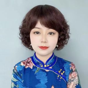 Tóc giả trung niên 2019 😍FREESHIP😍 tặng lưới chụp tóc giả trung niên xoăn ngắn tóc giả nguyên đầu trung niêntóc giả nữ xoăn xù mì