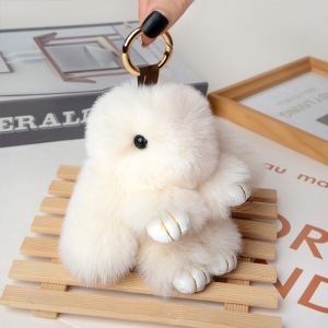Rabbit Keychain Ring Fluffy Bulu / Gantungan Kunci Kelinci Ring Fluffy Bulu Asli Pompon Bunny Trinket Key Chain Charm Gantungan Kunci Lucu Di Tas Liontin Kunci Mobil