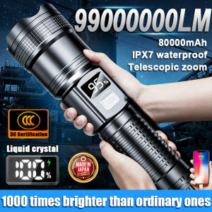 【White/yellow switching】Intelligent digital display light flashlight flash light torch light lampu suluh torchlight rechargeable flashlights led touch lights powerful portable original tahan lasak waterproof 手电筒 500000w