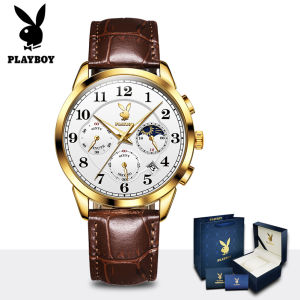 PLAYBOY Mens Watch New Waterproof Leather Fashion Casual Quartz Analog Watch for Men