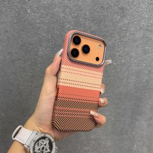 Gradient Color Plaid Case for iPhone 17 16 15 Pro Max Hard PC Shell Camera Lens Protective Back Cover Carbon Capinha