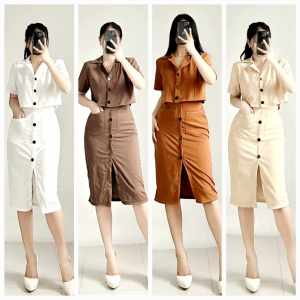 RUBYPlain Color  Polo Blouse Front Slit Skirt Set Terno Coordinates   - xs to large - classy and elegant - premium fabric - excellent quality -  fabric from abroad  - premium quality  - mall quality  - multi way to wear - best seller - top pick - best sel