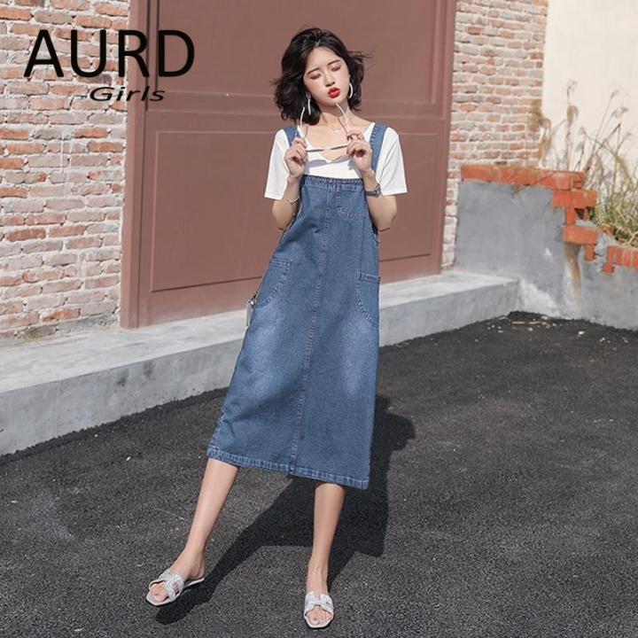 BIUR Korean version of the summer new loose denim strap dress