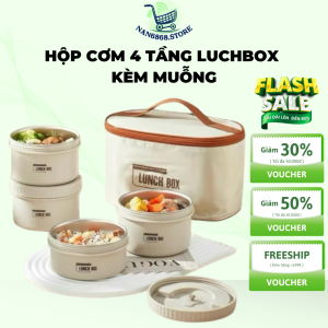 Hộp đựng cơm giữ nhiệt 3-4 tầng LUNCH BOX Hộp cơm trưa văn phòng cách nhiệt bằng thép không gỉ 304