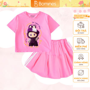 Set váy bé gái Labubu Bomines Bộ áo chân váy dễ thương cho bé 4-12 tuổi 14-36kg SETCVLABUBU3DTIM