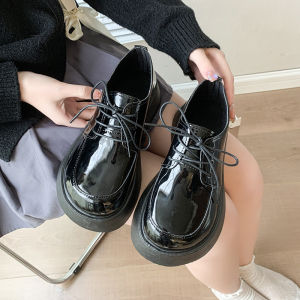 Free Shipping WomenS Loafers New Autumn/Winter Styles Retro Lace-Up Design Thick-Soled Round-Toe Platform Shoes Small Leather Shoes For Women