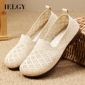 IELGY Summer casual slip-on mesh cloth shoes with soft soles and womens flat soles are breathable