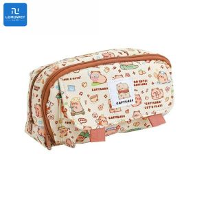 LORDWEY Cartoon Print Capybara Pencil Case Flip Over Large Capacity Stationery Storage Pouch Four-layer for Office School Supplies