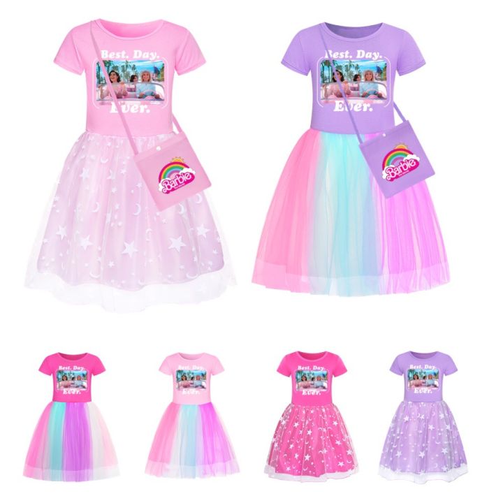 Movie Barbie Dress For Kids 3-12yrs Rainbow Lace Dress Barbie
