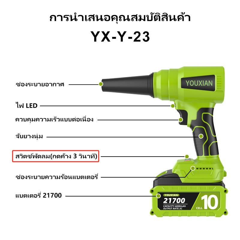 YOUXIAN รุ่น YX-BF-23 เครื่องเป่าลมไร้สาย รุ่นอัปเกรด 2-in-1 เป่าลมแรงดันสูงและดูดฝุ่น พัดลมเทอร์โบเจ็ทแบบพกพา