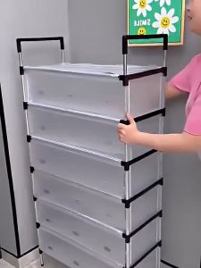 Rak Sepatu Tertutup Anti Debu 3-6 Susun Besi Kokoh Shoe Rack Serbaguna Aesthetic