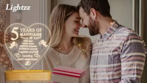 Anniversary Wedding Gift for Her 3D Illusion Lamp I Love You Night Light Romantic Text with Happy Wedding Gift for Wife Husband Sweet Present (5th)