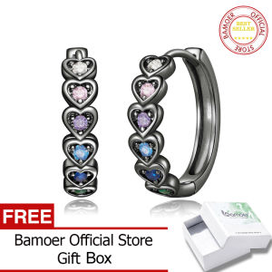 BAMOER เข็ม925เงินสเตอร์ลิงสายรุ้งต่างหูห่วงหัวใจสำหรับผู้หญิงที่มีสีสัน Zircon Ear Ear Buckles เครื่องประดับแฟชั่น YIE229