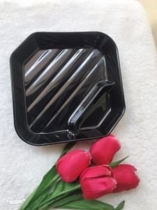 Khay đựng sushi 03 đồ ăn lẩu nướng BBQ vuông 2 ngăn đen bóng Size 15.5 x 15.5 x 3.0 cm