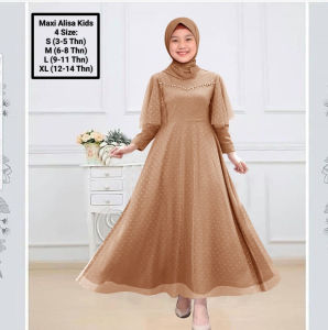 Pakaian Muslim Anak Dan Abg Perempuan Terbaru Kekinian Maxi Alisa Kids 3-14 Tahun Matt Moscrepe Mix Tille Dot