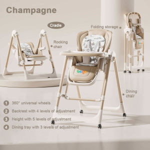 Beige Kids Dining Chair Multifunctional Foldable & Rocking Chair for Babies and Toddlers with Adjustable Features
