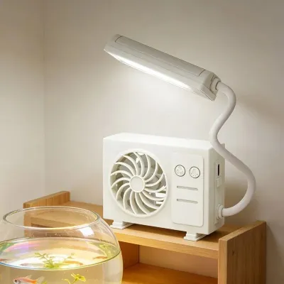 Hai trong một Đèn bàn quạt nhỏ Quạt Đèn bàn học sinh có thể sạc lại đọc Đèn đầu giường phòng ngủ trẻ em