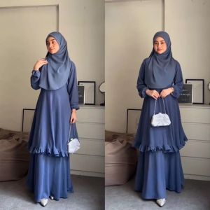 Ainun Gamis Ceruty Melayu Remaja V1 Emerald Bahan Ceruty Babydoll Full Puring LD 95-130 cm