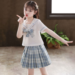 Melo Girls JK Uniform Skirt Suit Summer New Sweet College Style Short-Sleeved Shirt+Pleated Skirt Two-piece Set