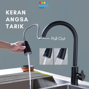 Keran Air Angsa Tarik Cuci Piring Wastafel Hitam Flexible Pull Out Rinser Sprayer Faucet