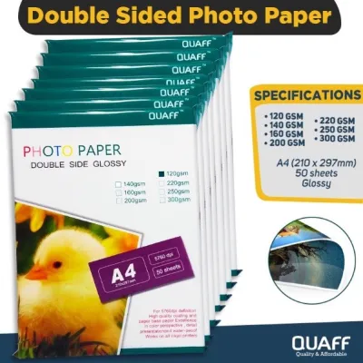 QUAFF Double Sided Glossy Photo Paper /120GSM/140GSM/160GSM / 200GSM/220GSM/250GSM /300GSM/ A4 SIZE (50 SHEETS PCK)