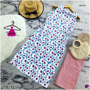 B19814 เดรสยาว แขนกุด ใส่ซิปด้านหลัง Long sleeveless dress with a zipper in the back.