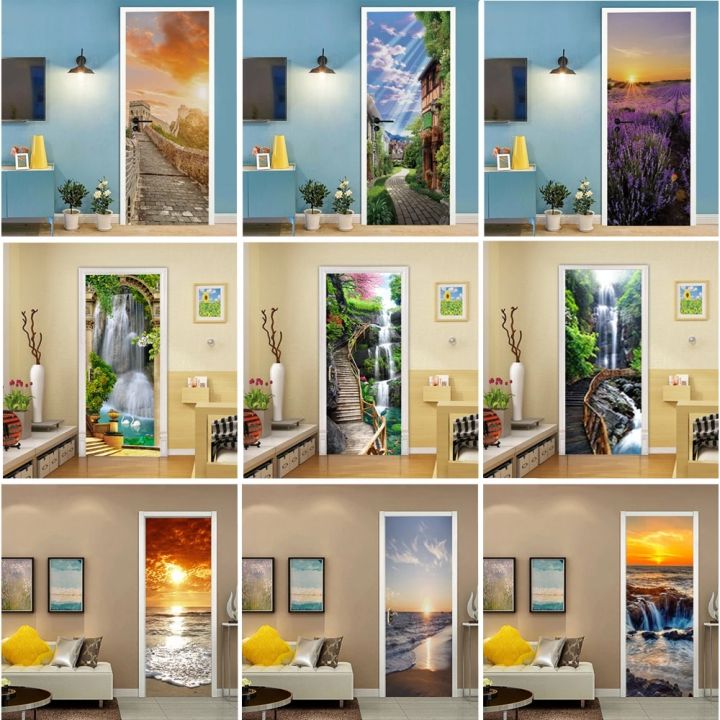 Custom Landscape Door Stickers 3D Removable Self Adhesive Sticker ...