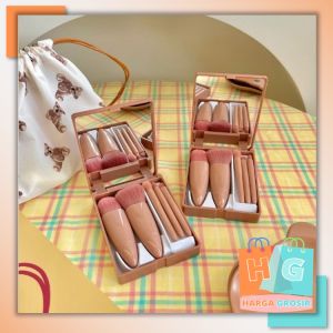 Harga Grosir - Kuas Cermin 5 in 1 / Brush Make Up Set 5 in 1 / Set Brush 5 in 1 + Cermin / Kuas Makeup Cermin