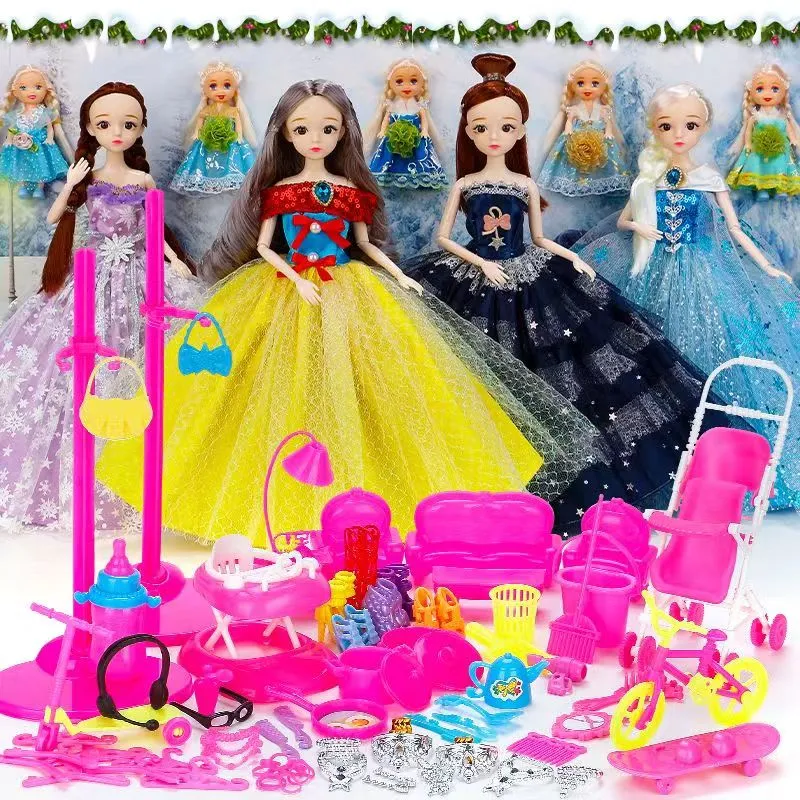 Snow Princess cute doll Princess Doll Set princess dress up girl dress  accessories big box birthday gift for kids girls