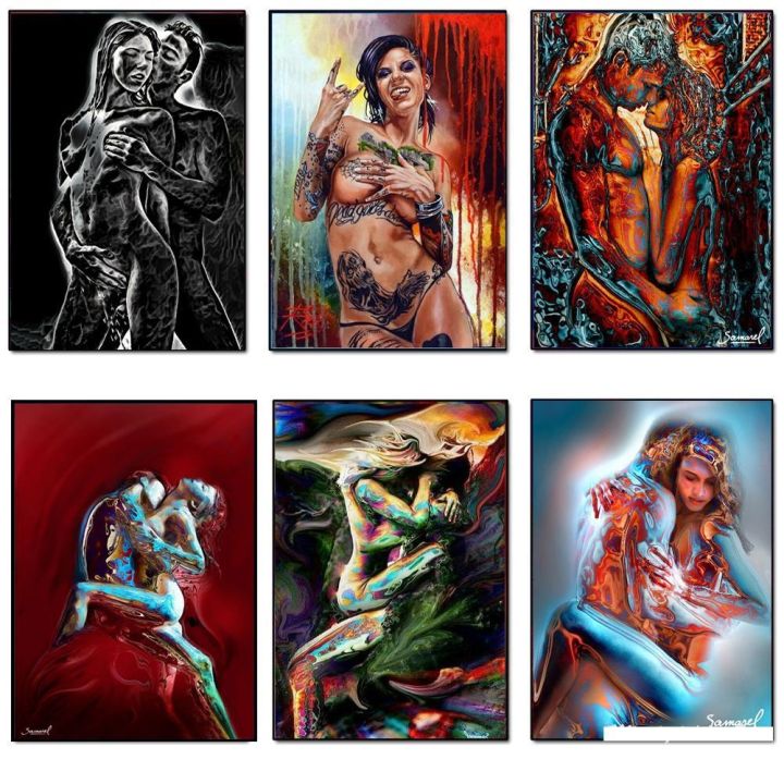 Abstract Nude Lover Sex Poster Women Man Sexy Body Canvas Painting Print Modern Aldult Wall Art