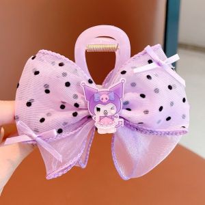 Sanrio My Melody Hairpin คลิป Kuromi Cinnamoroll Shark คว้าคลิปริบบิ้นโบว์สาว Kawaii Headwear สาวของขวัญ