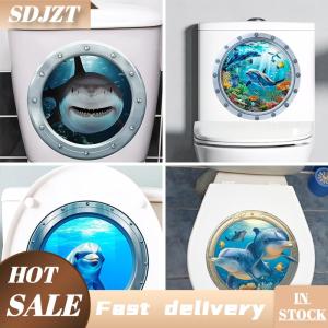 SDJZT Thế giới dưới nước nhà vệ sinh Sticker động vật đại dương tường Sticker tự dính có thể tháo rời không thấm nước phòng tắm Đề can trang trí nội thất
