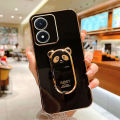 VRQR Precise Camera Phone Case For Vivo Y03 Y18 Y18E Y02S Y02A Y11 2023 With Luxury Plating Ice Shield Panda mobile phone holder. 