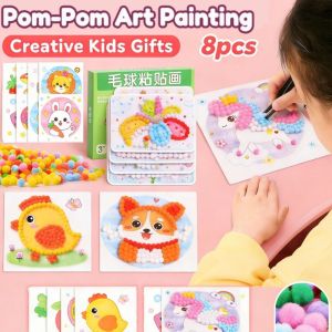DIY Pom-Pom Painting Craft Kit Kids Art Toy with Diamonds Creative Educational Gift for Kids