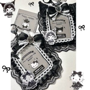 Hello Kitty Kuromi Anime Dark Series Melody Lace Bow Storage Card Holder Bag Decoration Pendant Cute ID Card Bag Key Chain