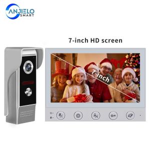 Anjielosmart [4-wire] Wired Video Doorbell Intercom Monitor Eye Door Bell Smart with 7 inch Screen One-key Unlock for Home Apartment Villa
