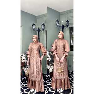 BEST SELLER Marwah Dress Silk Brukat Premium Gamis Kondangan Wanita Terbaru 2024 Dress Muslim Pesta