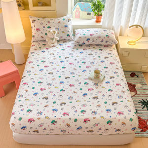 Crayon Shin-chan Kitty Fitted Bedsheet Soft Plaid Mattress Protector Super Single/Queen/King/Super King Elastic Sheets