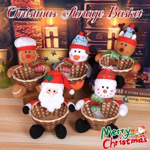 Christmas Candy Storage Basket Santa Deer Snowman Bamboo Container Christmas Decor Ornament