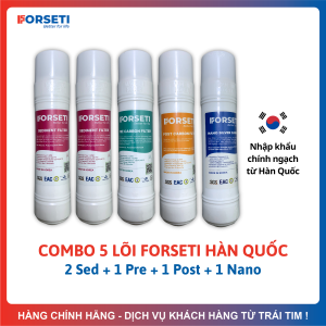 Combo 6 Lõi Lọc FORSETI Gồm 2 Sediment + 1 Pre Carbon + 1 RO Membrane + 1 Post Carbon + 1 Nano Silver Cắm Nhanh Dạng U Sản Xuất Tại Hàn Quốc Dùng Thay Thế Cho Máy Korihome