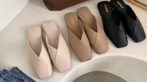 [FreeShipping]WomenSnewsummeropen-ToemulesforoutdoorwearSquare-ToedsandalsFlatsoft-Soledslip-Onmules