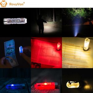 ไฟฉายพวงกุญแจขนาดเล็ก น้ำหนักเบาผลิตจากโพลีคาร์บอเนต RovyVon Aurora A8x CREE XP-G3 Amber/Red/Blue EDC Keychain Flashlight