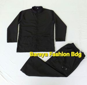 Setelan Pangsi Dewasa Hitam Elegan dengan Motif Polos dan Kerah Mandarin - Baraya Fashion Bdg