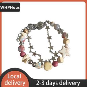 [COD] WHPHous Ship within 24 hours Harajuku Star Bracelet Girl Pentagram  Beaded Bangle For Women Vintage Aesthetic Charm Bracelet Accessories Jewelry Gift