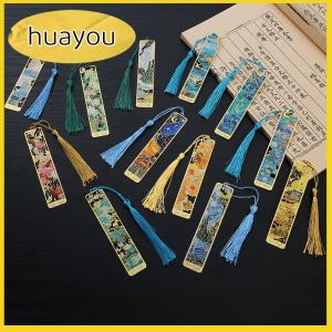 huayou ที่คั่นหนังสือโลหะลายดอกไม้ย้อนยุค1ชิ้นที่คั่นหนังสือสีบรอนซ์กลวงพร้อมพู่เครื่องเขียนของขวัญสำหรับหนังสือสโมสรผู้อ่าน