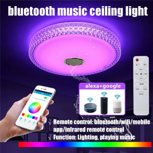 Angelila 36W LED Dimmable Music Ceiling Light with Bluetooth Speaker and Remote Control for Bedroom Imitating Crystal Border Modern RGB Color Changing Light for Kids Room Living Room Bathroom