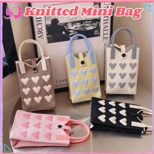 Heart Knitted Vintage Crochet Plaid Medium Size Handbag Korean Version Crossbody Shoulder Bag