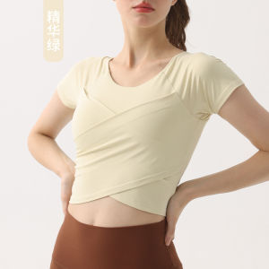 Lulu Áo thể thao yoga mùa hè một mảnh cố định cho phụ nữ áo chạy chuyên nghiệp tay ngắn t Áo có cảm giác cao cấp